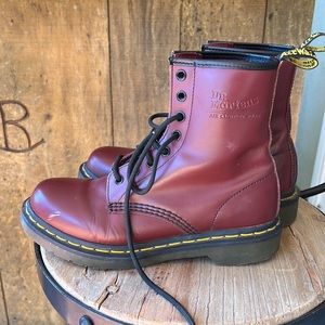 Cherry Red Dr Martens Smooth Leather Lace Up Boots